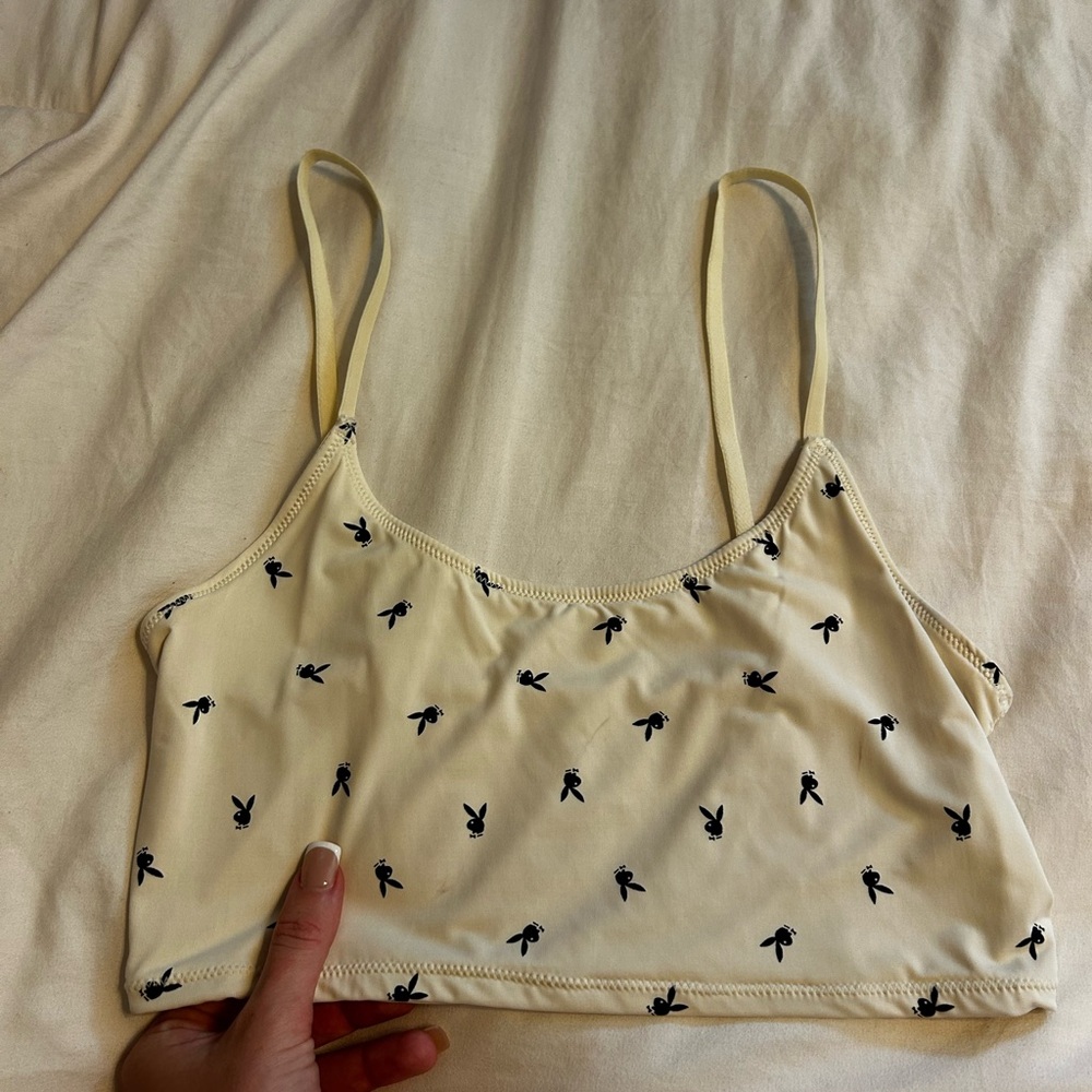 PacSun Cream Crop Top with Black Floral Pattern
